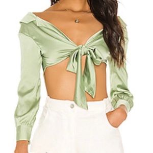Revolve Superdown Off the Shoulder Top in Sage